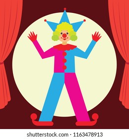 funny clown juggling performs. vector illustration