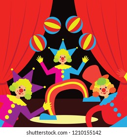 funny clown juggling performs. vector illustration