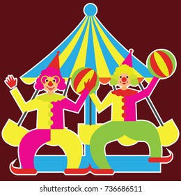 funny clown juggling performs. vector illustration