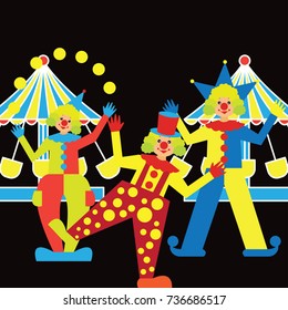 funny clown juggling performs. vector illustration