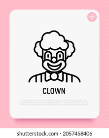 Funny clown for kids party thin line icon. Modern vector illustration, logo for entertainment show.