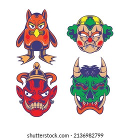 funny clown mask vector set 