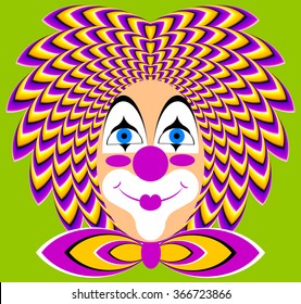 Funny clown on a green background (motion illusion)