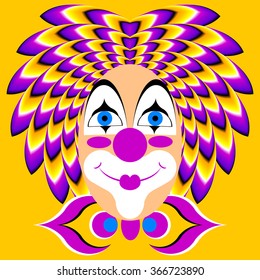 Funny clown on a yellow background (motion illusion)