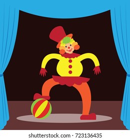 funny clown perform in front of a tent. vector illustration