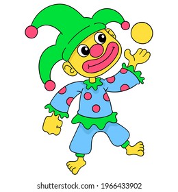 funny clown perform juggling the ball, vector illustration art. doodle icon image kawaii.