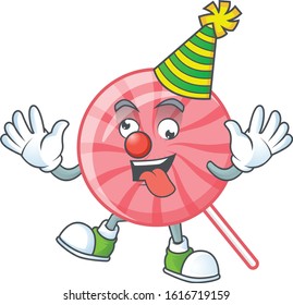 Funny Clown pink round lollipop cartoon character mascot design