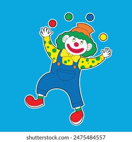 Funny clown is playing throwing a ball