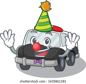 Funny Clown police car cartoon character mascot design