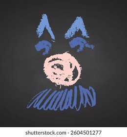 Funny clown square emoji face, comic avatar on black chalkboard. Smiley character showing different emotions. Color chalk hand drawn collection doodle Vector illustration.