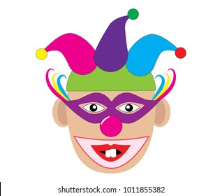 Funny clown with two teeth. Vector illustration