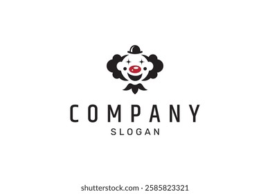 funny clown wearing hat in flat logo design style