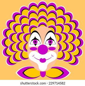 Funny clown with a yellow wig (optical expansion illusion)