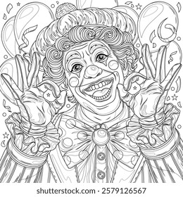 A funny clown.Coloring book antistress for children and adults. Illustration isolated on white background.Zen-tangle style. Hand draw