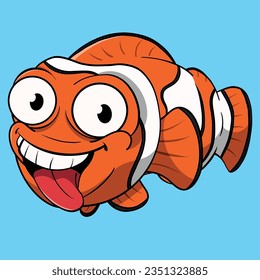 Funny Clownfish Cartoon Fish Sea Animal Vector Illustration