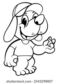 Funny Coach Dog cartoon characters wearing cap, carrying a whistle and stopwatch. Best for outline, logo, and coloring book with athletics themes for kids