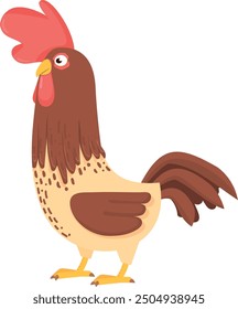 Funny cock bird. Rooster character. Farm animal