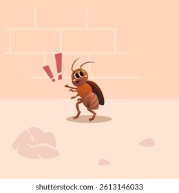 funny cockroach vector cartoon surprised by the threat of foot stomping