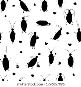 Funny cockroaches, seamless pattern for your design. Vector illustration