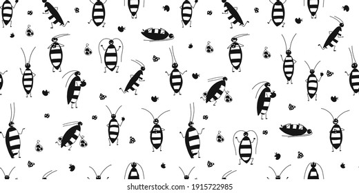 Funny cockroaches, seamless pattern for your design. Vector illustration