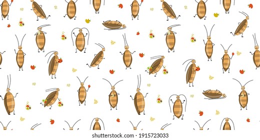 Funny cockroaches, seamless pattern for your design. Vector illustration