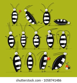 Funny cockroaches set for your design