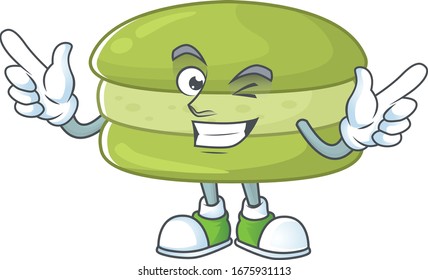 Funny coconut macarons cartoon design style with wink eye face