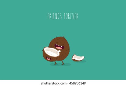 Funny coconut vector illustration. Use for card, poster, banner, web design and print on t-shirt. Easy to edit.