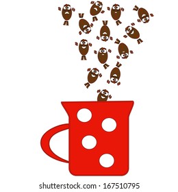 funny coffee beans fall into the cup