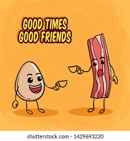 Funny Coffee Break Illustration With Bacon And Egg Holding A Cup of Coffee