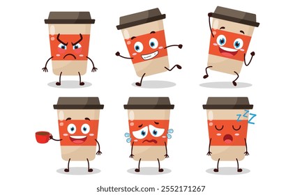 personagem engraçado do desenho animado da xícara de café com a ilustração do projeto da atividade da pose