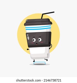 Funny coffee cup character running competition