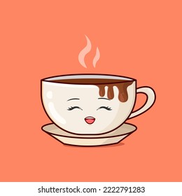 Funny Coffee Cup, Cute Coffee Character, Cartoon vector illustration, kawaii coffee