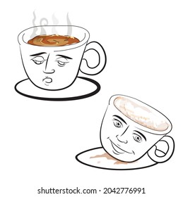 FUNNY COFFEE CUP WITH SLEEPING FACE AND AFTER DRINKING FACE