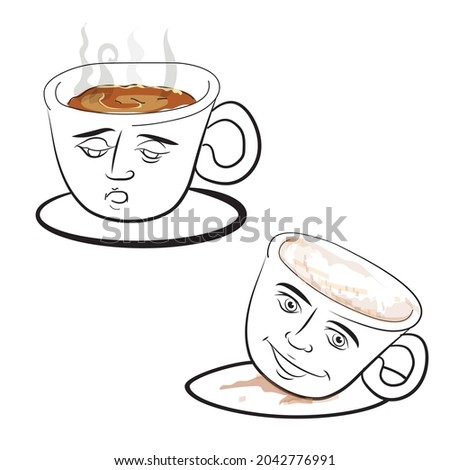 FUNNY COFFEE CUP WITH SLEEPING FACE AND AFTER DRINKING FACE