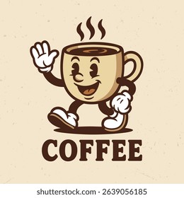 Funny Coffee Mug - cartoon mascot illustration character vector clip - tee design for printing. Good for poster, wallpaper, t-shirt, gift.