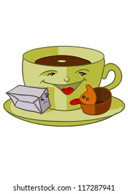 funny coffee with sugar and milk argument;vector cartoon illustration art