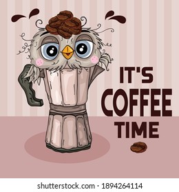 Funny coffee time illustration with owl
