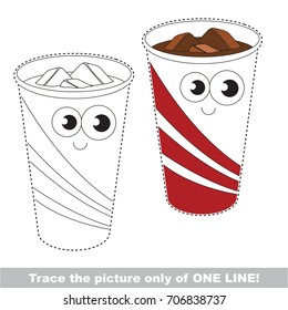 Funny Cold Brown Drink to be traced only of one line, the tracing educational game to preschool kids with easy game level, the colorful and colorless version.