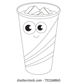 Funny Cold Ice Drink cartoon. Outlined illustration with thin line black stroke