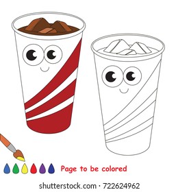 Funny Cold Ice Drink in Paper Glass to be colored, the coloring book for preschool kids with easy educational gaming level.