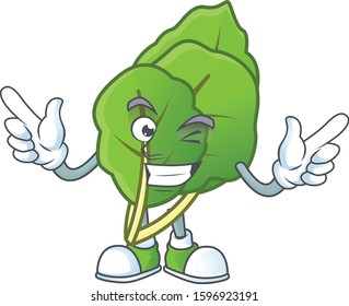 Funny collard greens cartoon character style with Wink eye