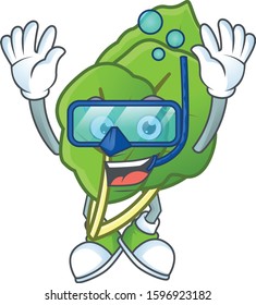 Funny collard greens mascot design with Diving glasses
