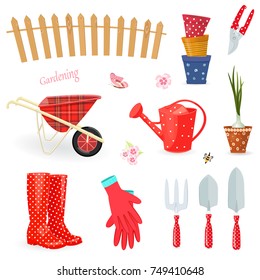 funny collection of colorful gardening tools and equipments for your design