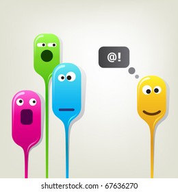 Funny color bubble-heads. Group of liquid characters demonstrating different emotions. Very simple and clear concept.