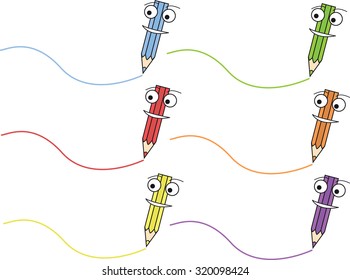 funny color crayons with happy face (vector)