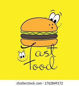Funny color fast food icon with smiles.