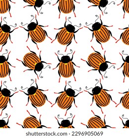 Funny colorado beetles. Seamless pattern with cartoon element.