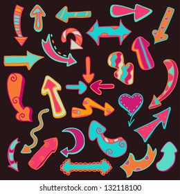 Funny colored arrows on dark background - vector