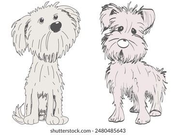 Funny colored dogs in sketch style